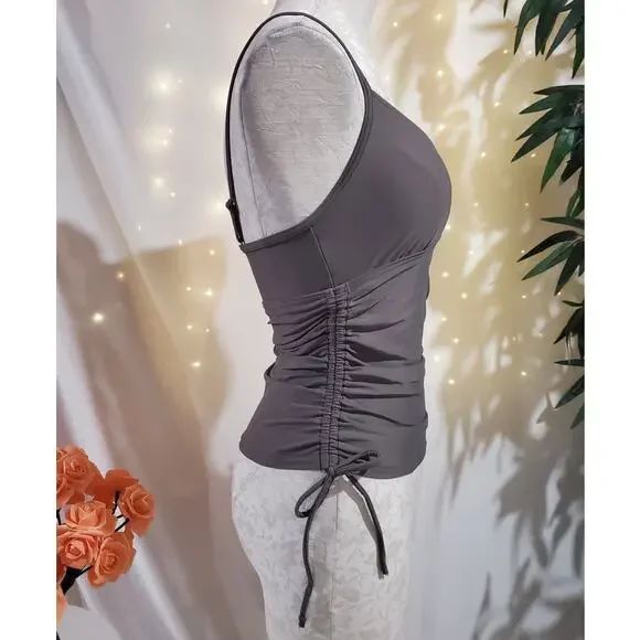 PrAna Moorea Ruched Tankini Swim Top Womens Size XS Side Tie Gray Adjustable - Picture 4 of 9
